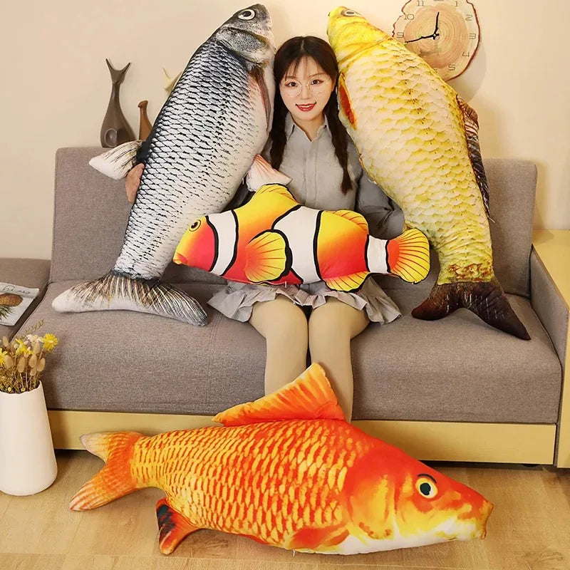 3D Goldfish Plush Pillow – Soft Sofa & Bed Cushion (40–80cm)