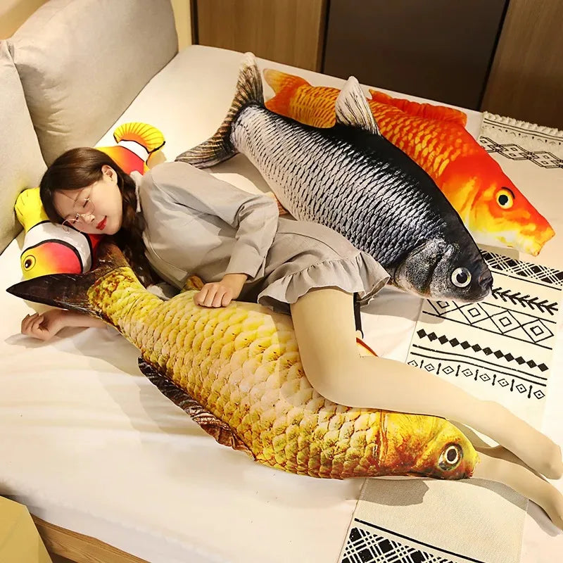 3D Goldfish Plush Pillow – Soft Sofa & Bed Cushion (40–80cm)